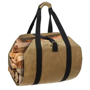 Segawe Firewood Log Tote Waterproof Wax Canvas Fireplace Carrier Bag Yellow Brown