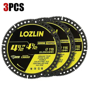LOZLIN 3PCS 4.5" Multi-Purpose Diamond Saw Blades - for Quartz/Tile/Ceramics/Marble/Stone/Metal, Angle Grinding Cutting Discs 22.23 Arbor