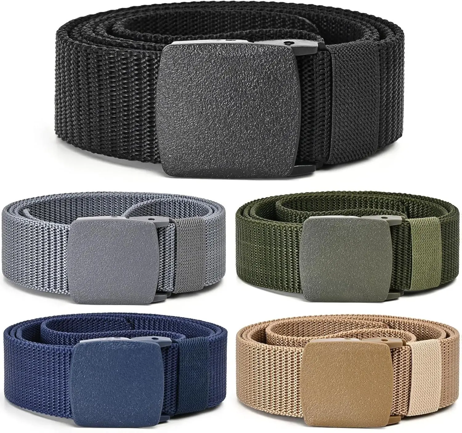 Tactical Men's Nylon Belts,5 Pack Mens Belts Casual，Military Canvas Outdoor Metal-free Belts