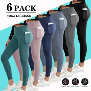 6-Pack Ladies Pocket Yoga Pants High Waist Leggings Sports Fitness Outfit Pants with Pockets for Yoga Fitness and Casual Wear