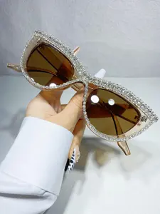 1 Pair Rhinestone Decor Sunglasses For Everyday Use, Summer Cat Eye Frame Fashion Sunglasses, Travel Accessories