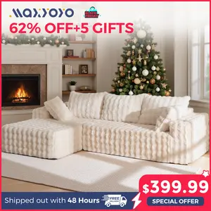 MAXYOYO 104" Modular Sectional Couch with L-Shape Chaise, Modern Boneless Couch for Living Room, Sofa in A Box, Faux Fur Sofa Sleeper with Deep Seat, No Assembly Required