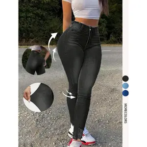 Women's Plain Pocket Skinny Jeans, Casual Comfy Denim Pants for Daily Wear, Ladies Bottoms for All Seasons