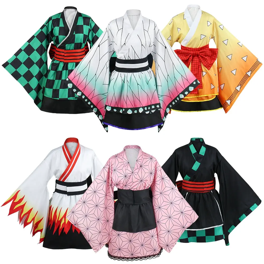 Women's Fantasy Anime Costume Sets, Demon Slayer Kimono-Style Maid Outfit with Haori Jacket, Themed Cartoon Character Cosplay, Ghost Blade, Apricot Longevity, 3Xl, Zenitsu Agatsuma, Character Accents, Character Accurate, Authentic To The Character