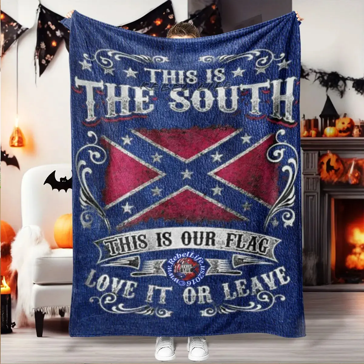 Southern Flag Theme Flannel Fabric Single Blanket - Warm, Cozy, Soft, Skin-Friendly, Low-Sensitivity Throw, Easy-Wash All-Season Blanket for Home, Home Decor Items