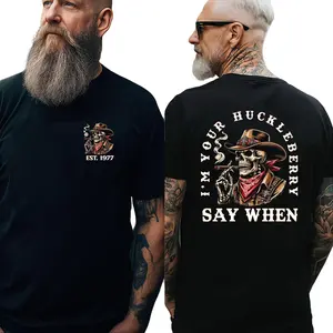 [100% Cotton][Graphic Tee]1965–1980 I’m Your Huckleberry Gen X Graphic T-Shirt for Men Women – Vintage Western Cowboy Style Tee, Say When Quote Shirt, Retro Classic Cotton Top, Soft Breathable Casual Wear, Oversized Streetwear, Trendy Gift