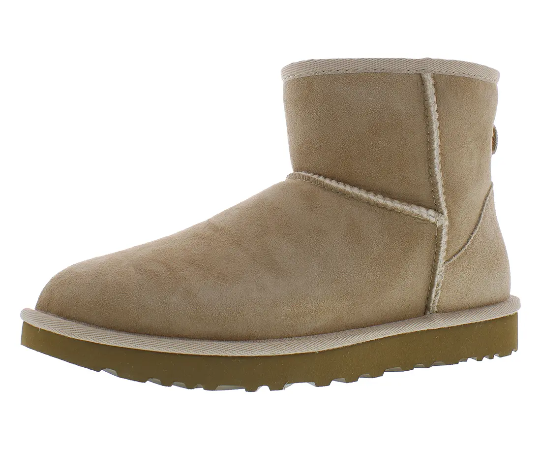 UGG Women's Classic Mini II Suede Ankle Boot, Sheepskin Lined Pull-On Style, Comfortable Winter Footwear