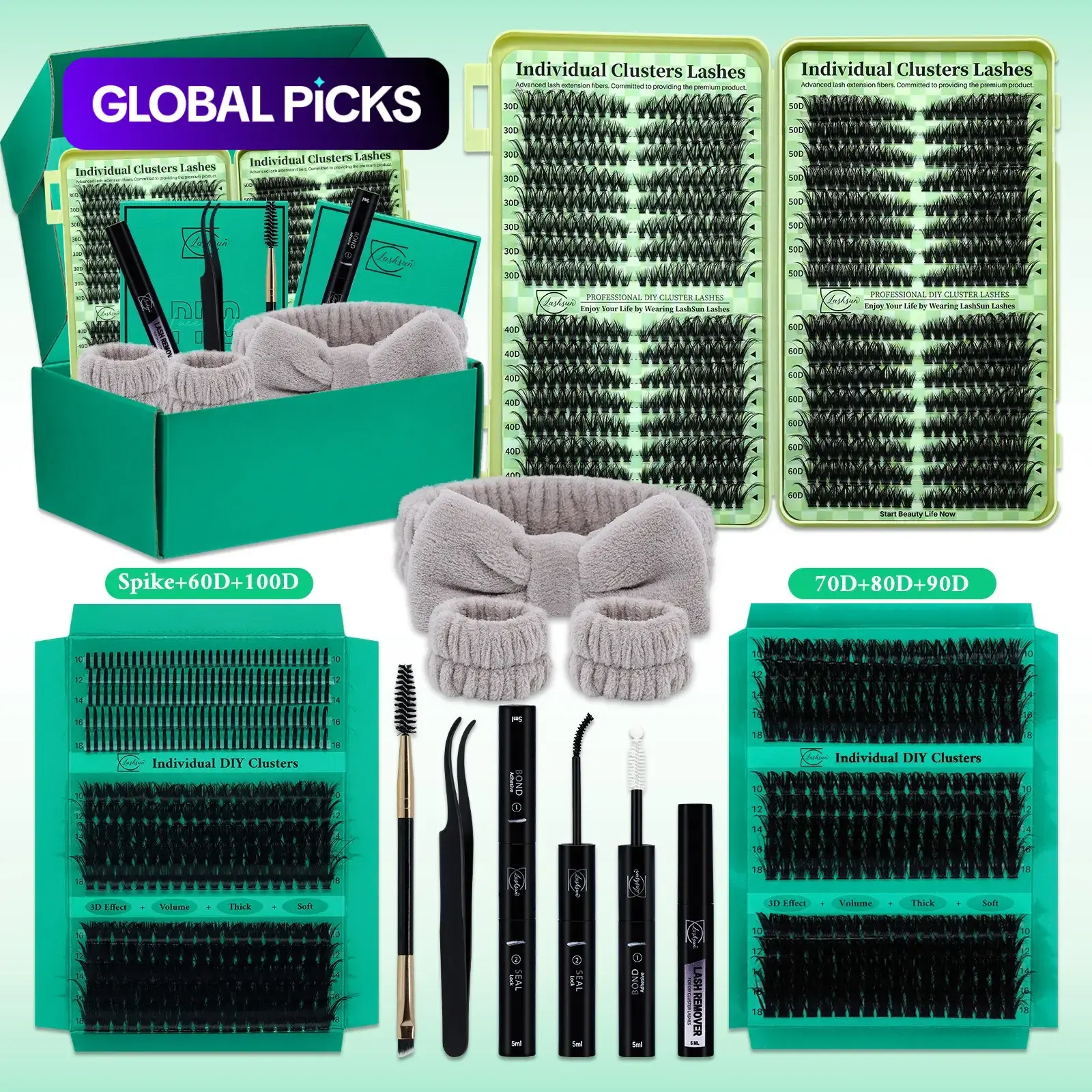 1584-Piece D-Curl Individual Lash Cluster Kit, Mega Eyelash Clusters, 10 Styles DIY Eyelash Extensions, Mixed 8-16 mm Mega Volume Lashes with Bond and Seal, Voluminous False Eyelashes #GLOBAL PICKS
