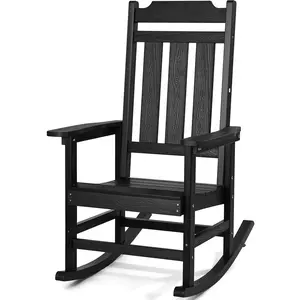 VEVOR Porch Rocker,  HIPS Outdoor Rocking Chair, High Back Patio Rocking Chair with Smooth Armrests, Supports up to 400 lbs, for Garden, Balcony, Porch, Black