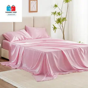 Satin Queen Sheets Set - 4 Piece Pink Silky Satin Bed Sheets Queen Set with Deep Pocket, Luxury Silk Feel Satin Queen Size Sheet Set  No Brand