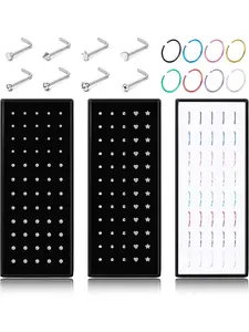 One Set Nose Rings Studs for Women Men 316L Stainless Steel Crystal Nose Piercing Jewelry L Shaped Nose Studs Ring Hoop Bone Studs Fashion Body Jewelry 22G 1.5MM 2.0MM 2.5MM