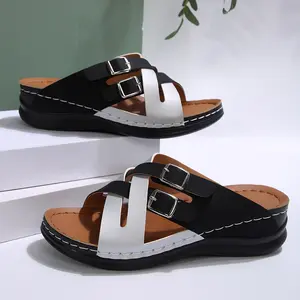 Women's Wedge Sandals, Casual Open-Toe Thick-Soled Shoes, Comfortable Slip-On Sandals