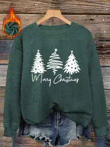 [Autumn and Winter] Merry Christmas Women's Casual Fashion Round Neck Faux Sweater Top, Women's Christmas Round Neck Faux Sweater Top - Christmas Tree Print Comfortable Round Neck Faux Sweater Top, Lady