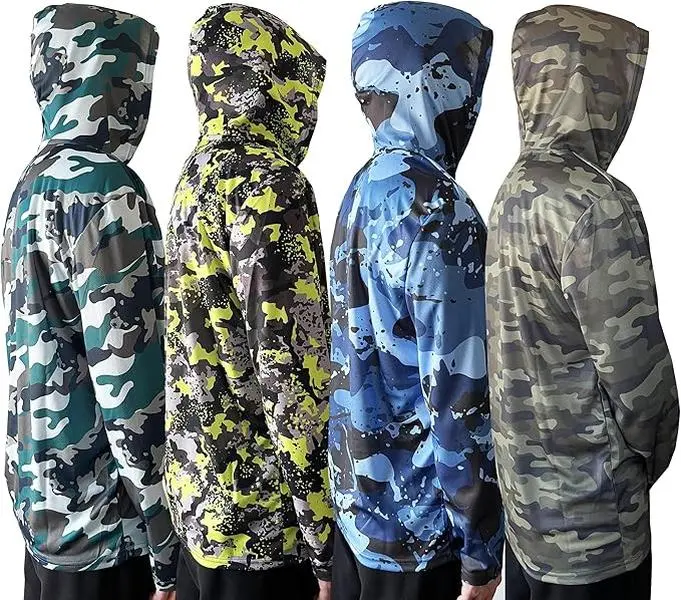 4 Pack Men UPF 50+ Fishing Hiking Workout Active T-Shirts Lightweight Long Sleeve Shirts with Hood