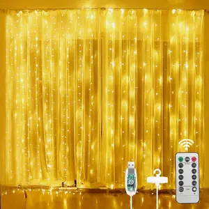 Fairy Curtain Lights,300 LED Warm White Window Curtain String Light,8 Modes 9.8x9.8Ft  Curtain String Light USB  with Remote Control,Christmas String Lights for Indoor/Outdoor