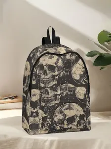 Skull Print Casual Sling Backpack with Fun Design, Stylish Look for Everyday Use, Spacious Storage for School Travel and Work, School Backpacks