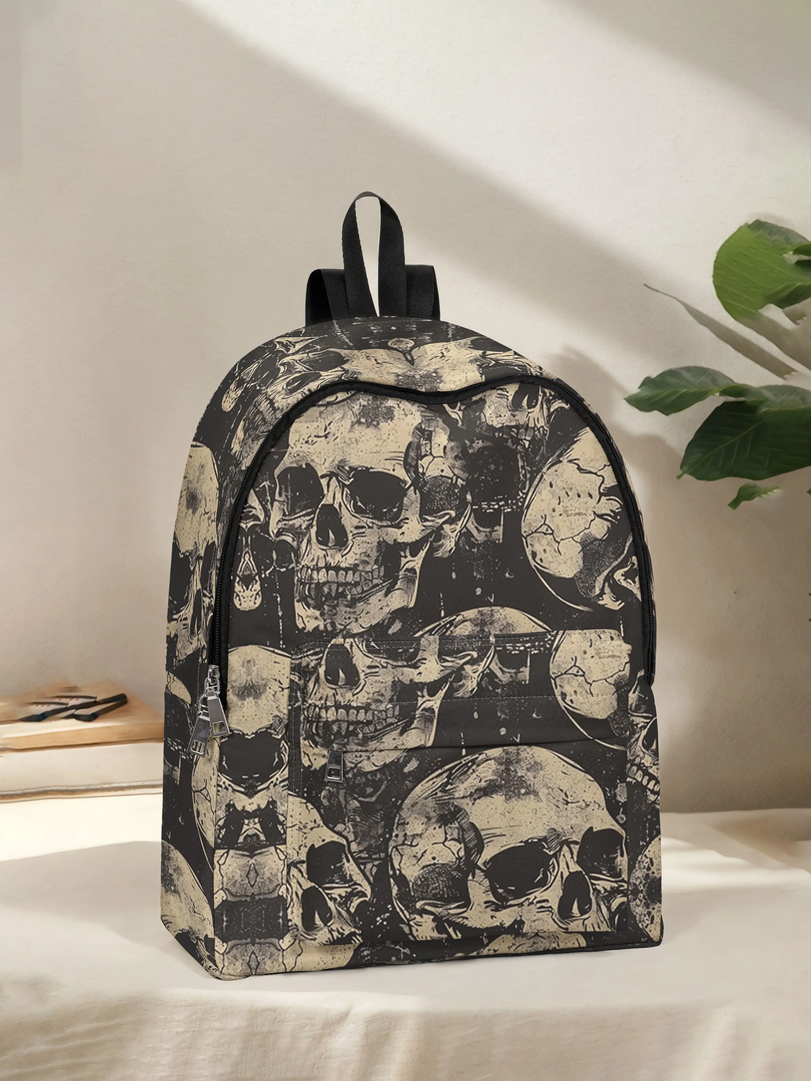 Skull Print Casual Sling Backpack with Fun Design, Stylish Look for Everyday Use, Spacious Storage for School Travel and Work, School Backpacks, Travel Essentials Backpacks, Backpack Travel Bag, School Backpack Bookbag, Casual Daypack