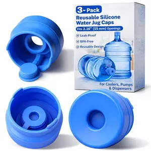 3 & 5 Gallon Water Jug Caps, Non-Spill Leak Free Silicone Covers for Indoor & Outdoor Use, BPA Free Food Grade - Pack of 3 summerwins