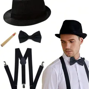 3/4/5pcs Retro Vintage Costume Set, Hat, Tie, Cigar Prop, Belt, Canes, Perfect for Festivals, Parties, Music Events, Birthday Gifts