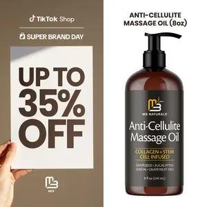 M3 Naturals Cellulite Massage Oil 8oz - Smooth the Appearance of Cellulite - Body Care & Skin Care Massage Oil - Topical Collagen and Plant Stem Cell Body Oil to Restore Texture and Elasticity - Soothing Body Oil