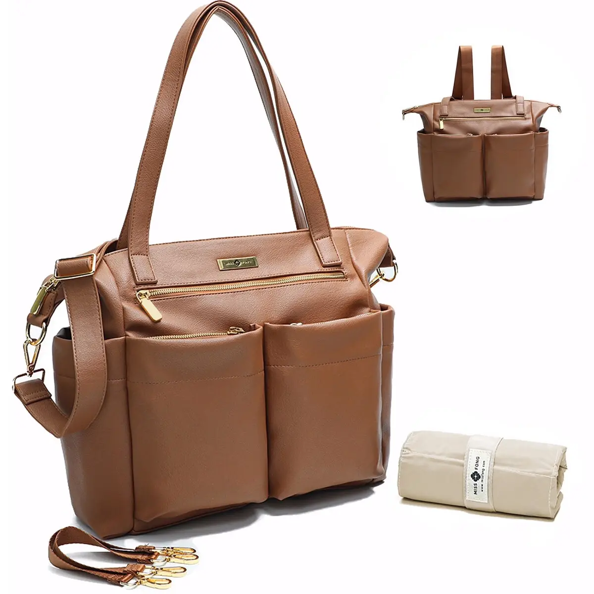 Miss Fong Tote Bag for Woman, Functioanl 4-In-1 Casual Carry-On Travel Backpack, Shoulder Bag Crossbody Mom Bag, Diaper Bag with a Changing Pad, Hospital Bag for Mom, Newborn Essentials Labor Bag, Carry Luggage Stroller
