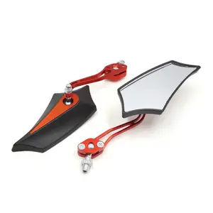 2pcs Black Orange Adjustable Pentagon Side Rear View Mirror for Motorcycle Scooter
