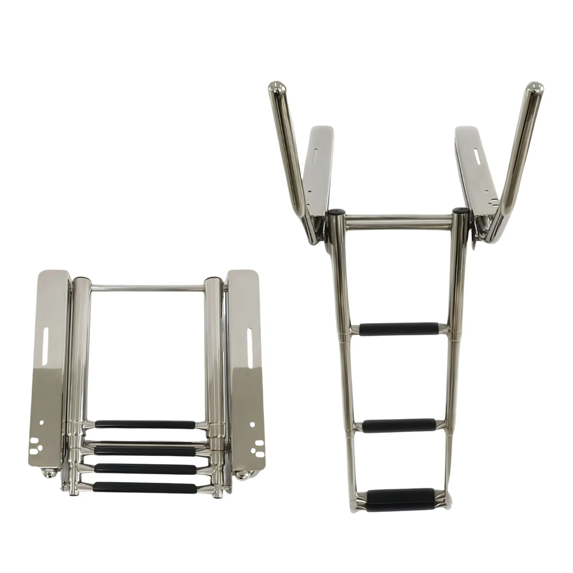 MARINE CITY Under Platform Telescoping Boat Ladder –4 Step 316 Stainless Steel with Retractable Handrail, 400 lb Capacity for Boats & Yachts
