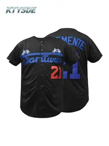 KTYSDE Men's #21 Clemente Embroidered Baseball Jersey, Vintage Santurce Style Short Sleeve Button Down Loose Fit Casual Sports Shirt for Daily Wear & Outdoor Activities