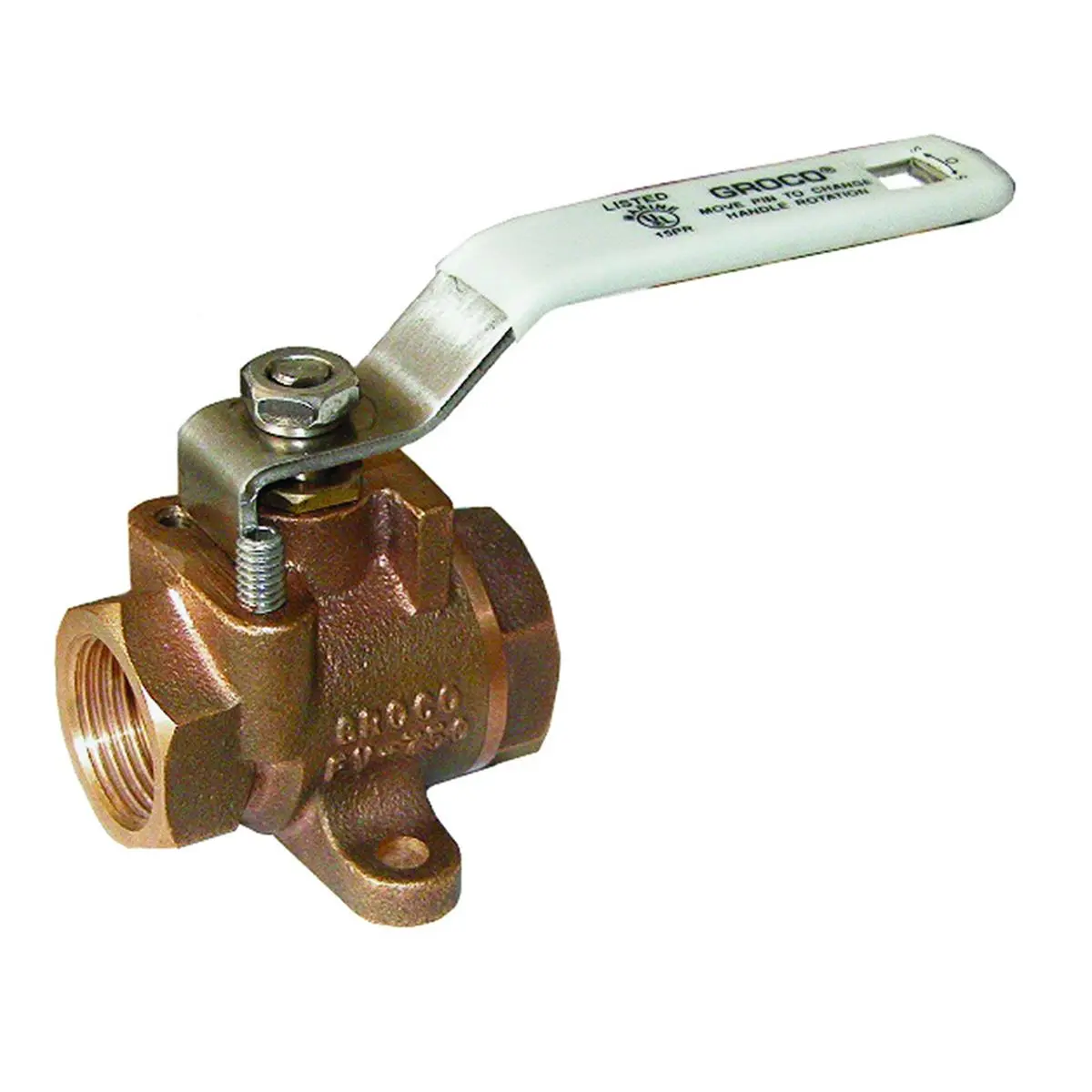 Groco FV-500 0.5 in. NPT Inline Fuel Valve - C83600 Bronze Body, PTFE Seats, Full Flow, Mounting Feet, Rotatable Lever, Stainless Steel Components, 0.5 Inches NPT Connection