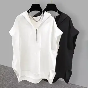 Zipper Design Hooded Sleeveless T-shirt Men's Summer Loose Casual Fashion Street Style Tank Top
