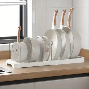 Adjustable Pot and Pan Organizer Rack, Adjustable Metal Rack, 1 Count 6 Compartments Stainless Steel Kitchen Storage Rack, Kitchen Organization, Kitchen Storage Organizer for Home, Cafe, Restaurant