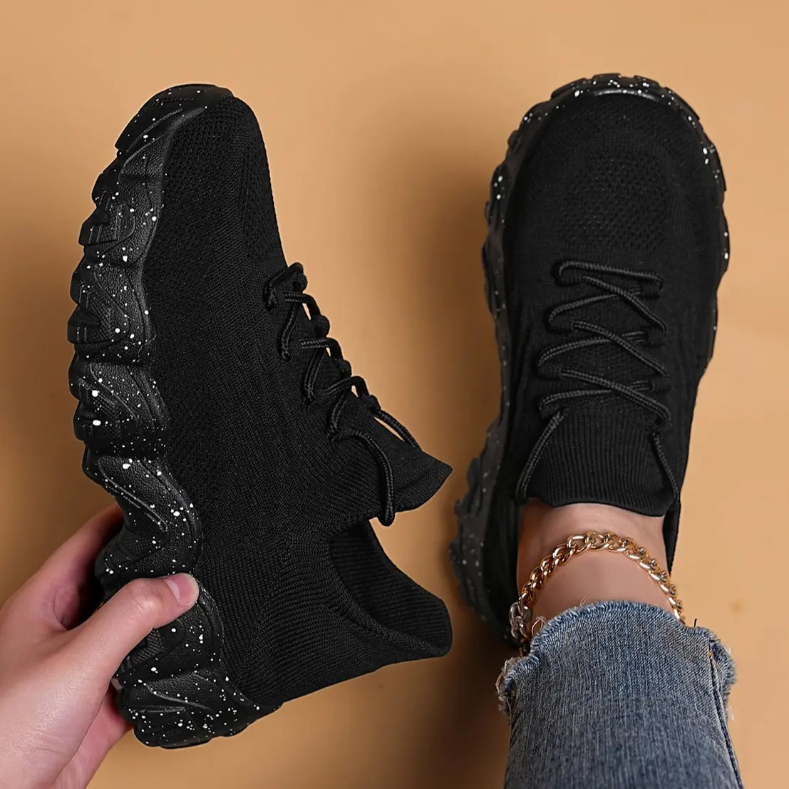 Women's Breathable Knit Fabric Casual Sneakers - Lightweight Slip-On Workout Gym Sports Shoes with Cushioned Non-Slip Sole, Athletic Shoes, Workout Sneakers, Gym Shoes