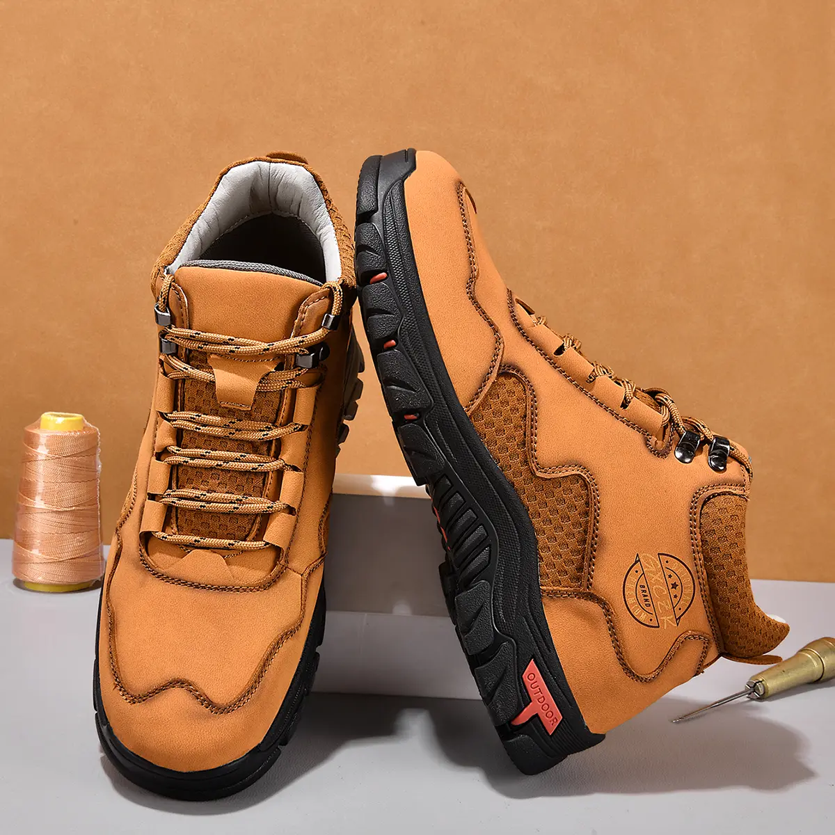 Men's New Fashion Mid-top Casual Shoes Lace-up Outdoor Hiking Leather Boots,waterproof boots & tiktok shop tiktokshopbacktoschool