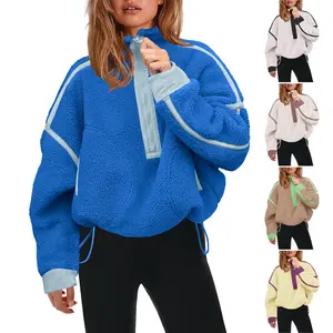 Tanming Women's Half Zip Sherpa Fleece Pullover Sweatshirt with Pockets Casual Long Sleeve Soft Oversized Warm Fuzzy Sweater Spring Transitional