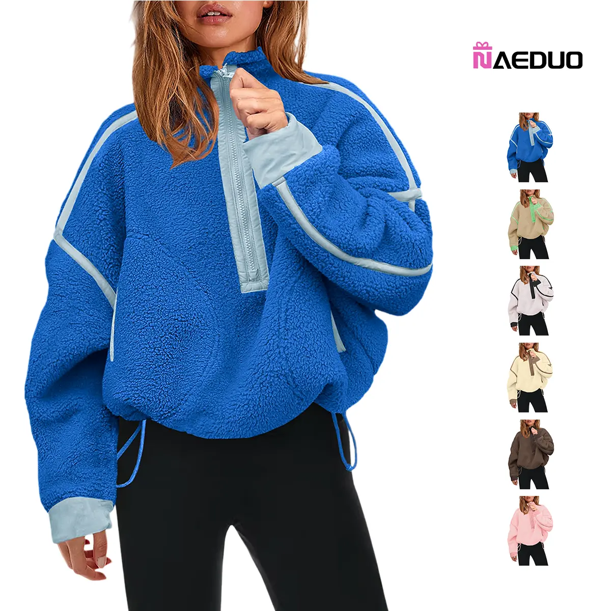 Naeduo Women's Half Zip Sherpa Fleece Pullover Soft Oversized Sweatshirt with Pockets Warm Fuzzy Sweater Long Sleeve Casual Basic Style Hoodie for Hyrox SpringStatements,back to school,back to school shopping