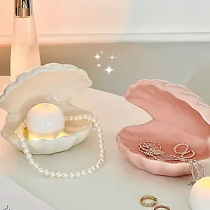 Ceramic Shell Jewelry Storage Box, Necklace Ring Display Tray, Desktop Decor, Home Jewelry Organizer, Home Decoration Gift for Women Birthday Friendship