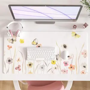 Large Mouse Pad, Watercolor Floral Desk Mat Office Supplies, Waterproof PU Leather Gaming Mousepad for Women Girls, Butterflies Desk Pad Home Office Décor Accessories 31.5" x 15.7"