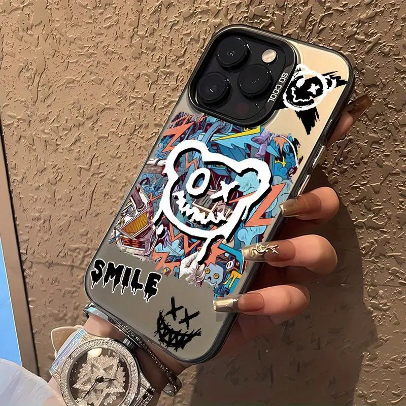 Soft Silicone Graffiti Pattern Smartphone Cellphone Cover for iPhone Series (16,15,14 Pro Max,13,12,11,XR,XS Plus) - Multi-Model Custom Slim Fit, 1.2mm TPU PC Hybrid, Durable Shockproof Drop Protection, Anti-Slip Surface, Comfy Grip Devices Accessory