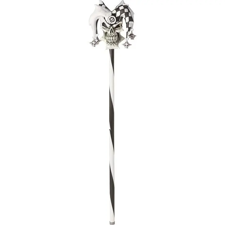 Black and White Psycho Jester Skull Cane Costume Prop Accessory