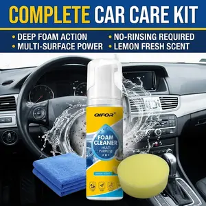 QIFOR Pro Powerful Multi-Purpose Foam Cleaner - Deep Stain Removal Car Cleaning Kit for Interior & Upholstery. Safe Foam Cleaner Car for Plastic & Fabric. Stop Scrubbing!