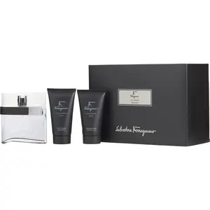 F By Ferragamo Pour Homme Black Set-Edt Spray 3.4 Oz & Aftershave Balm 2.5 Oz & Shampoo And Shower Gel 2.5 Oz For Men