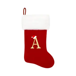 20 Inch Monogram Christmas Stockings Red Velvet with White Super Soft Plush Cuff Embroidered Xmas Stockings Classic Personalized Stocking Decorations for Family Holiday Season Decor