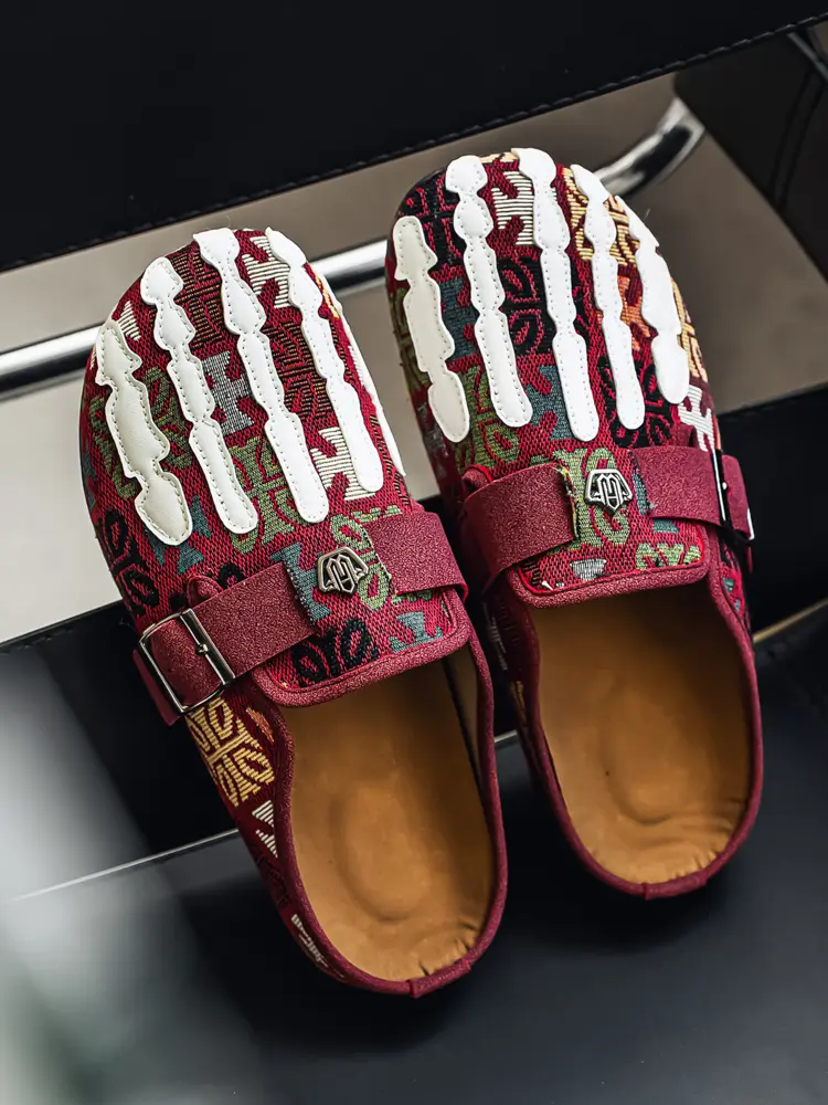 Boho Print Mules - Women Slip On Clog Shoes with Buckle, Casual Flat Loafers slippers