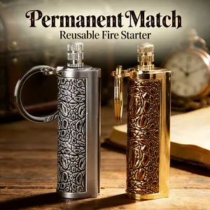 Portable Permanent Match Keychain Lighter | Refillable Waterproof Flint Fire Starter, Iron Material, Suitable for Outdoor Camping, Survival & Emergency Gear (No Oil Included), Without Battery