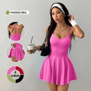 TCVC Women's suspender high waisted sports dress, spicy American fitness short skirt | fitness tennis dress, slim fit waist+umbrella shaped large swing short skirt, daily travel yoga skirt, suitable for spring and summer wear