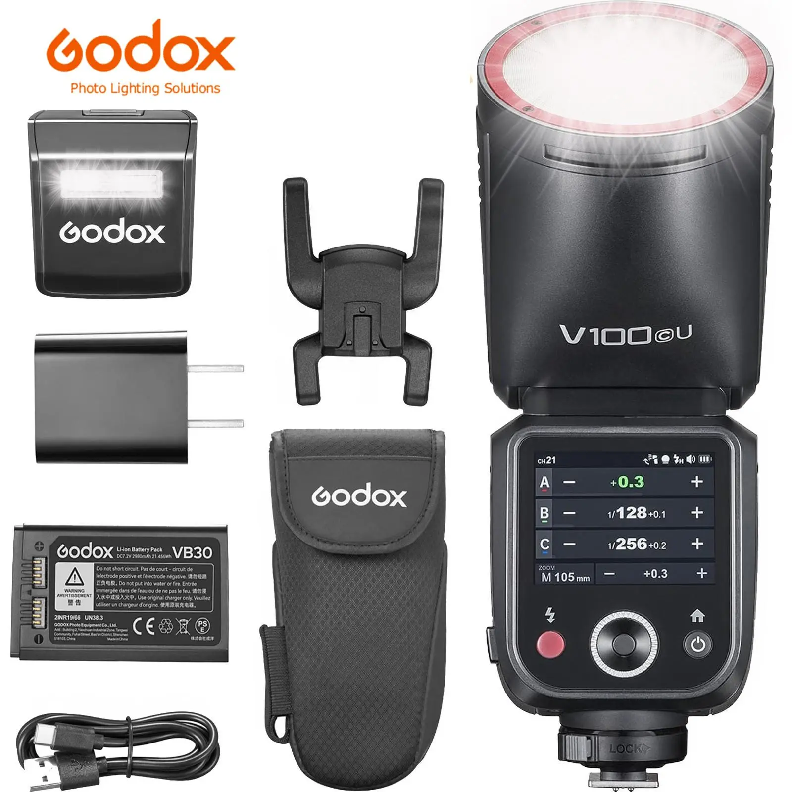 Godox V100C USA Version Round Head Camera Speedlite for Canon, 100Ws 2.4G TTL Flash, 1/8000 HSS, 400 Full Power Bursts, 7.2V/2980mAh Li-ion Battery, 1.7s Recycle Time Camera Accessories