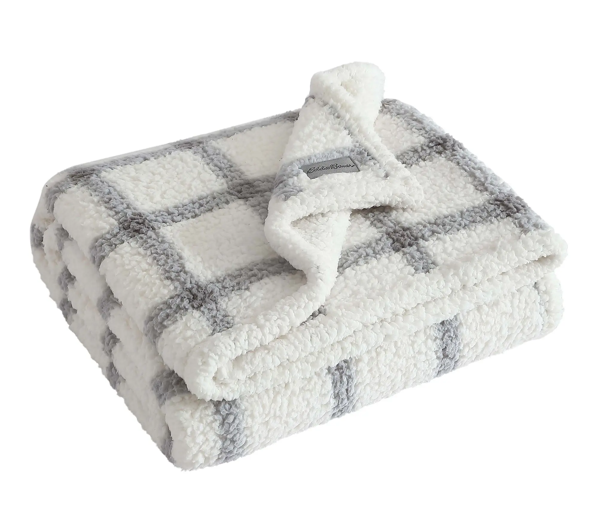 Eddie Bauer Bunkhouse Plaid Grey Sherpa 50"X60"Throw