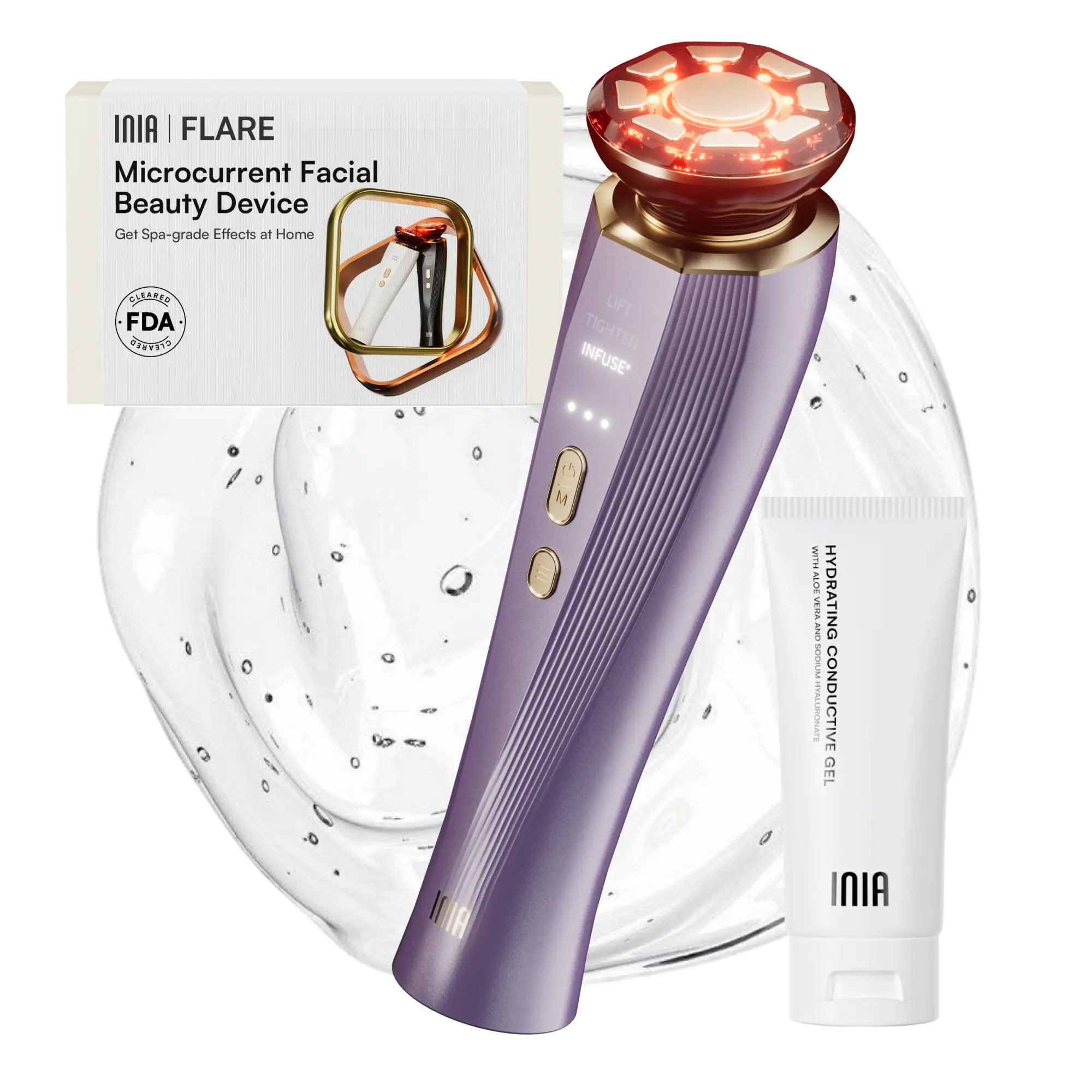 [New Color Drop]  INIA FLARE All-in-One Facial Beauty Device, 3-in-1 Facial Massager Beauty Device for Face and Neck Skin Rejuvenation Lifting/ Tightening/ Infusing, Best Mother's Day gift for Her