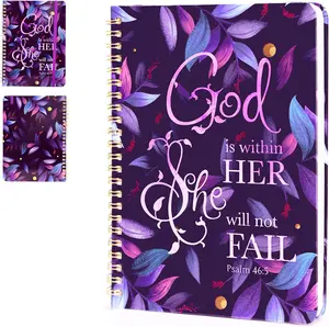 Spiral Notebook Lined for Women & Men 100 GSM Thick 140 Pages Bible Verse Notebook for Bible Study A5 Size with Back Pocket Black God is Within Her Will Not Fail Psalm 46:5 Design
