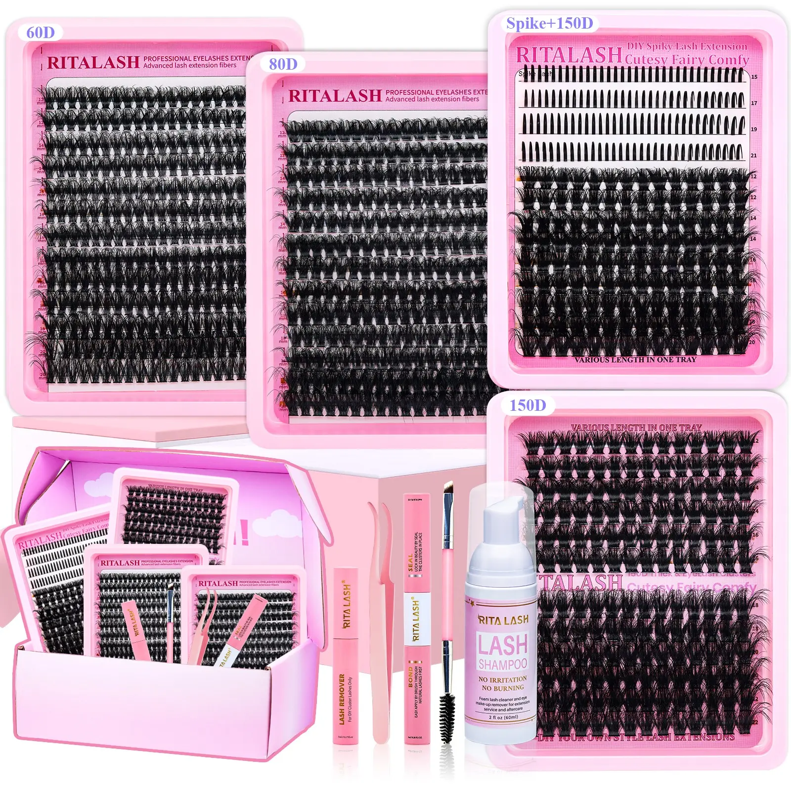 RITALASH 916PCS Mixed Length Individual False Eyelashes Kit, DIY Eyelash Extensions, Natural-Looking Eyelash Extensions with Accessories, Self-Grafting Curling Lashes for Women, Makeup Products, Eyelash Extensions Set